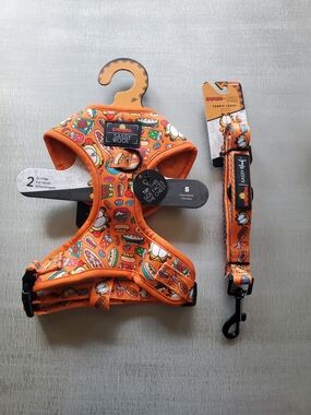 NWT Sassy Woof Orange Garfield Printed Dog Harness and Leash Set - Small